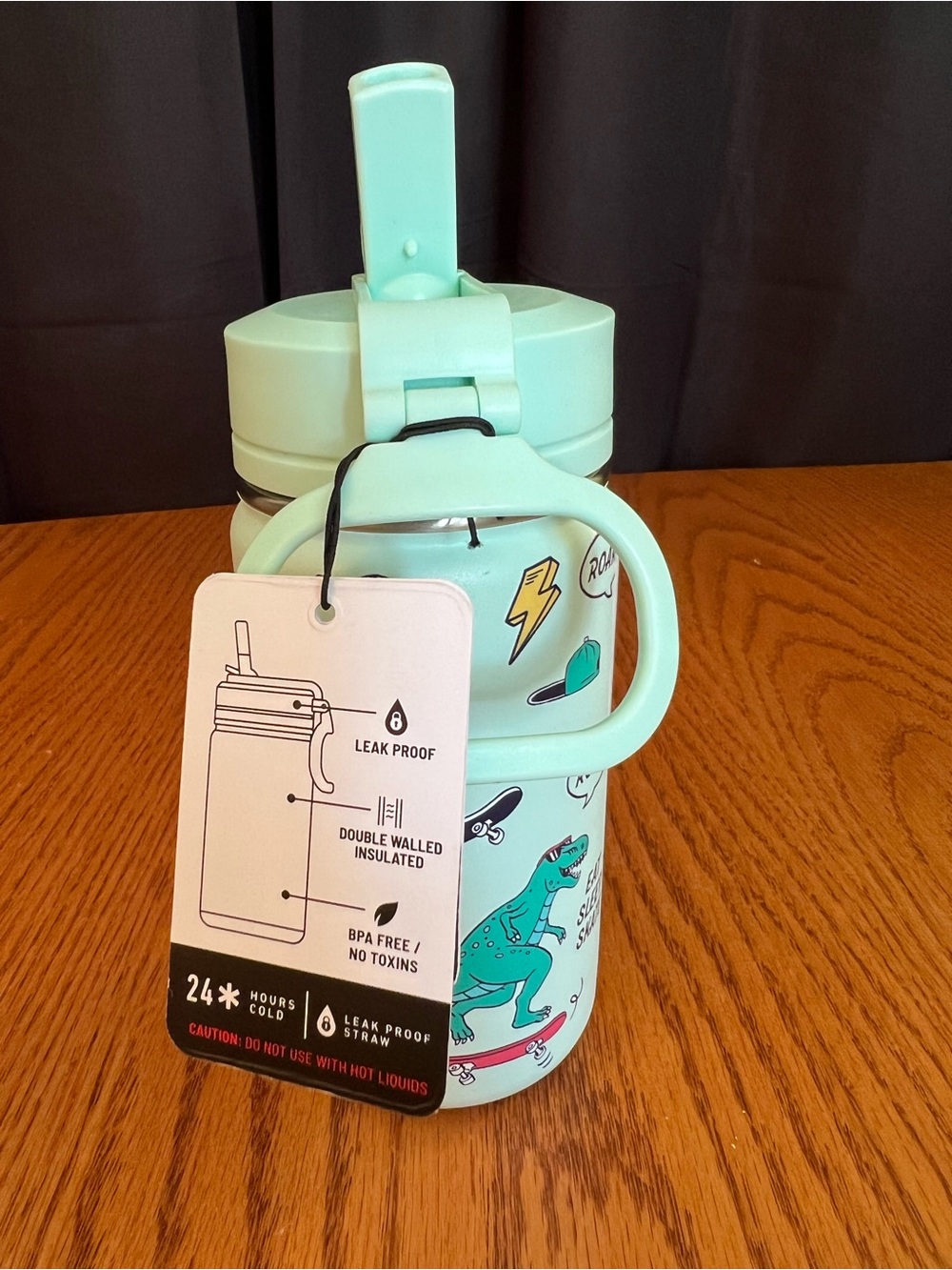 14 oz Hydrapeak Green Dinosaur Comic Strip Water Bottle